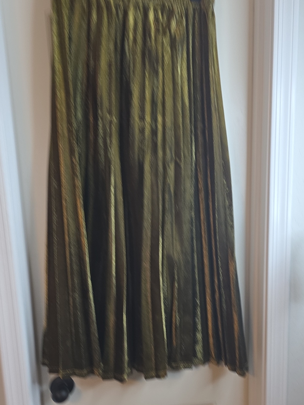 Olive/gold Metallic Pleated Maxi Skirt - Women's